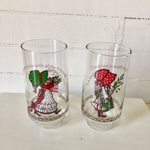 Vintage Holly Hobby Coca Cola Glasses Christmas